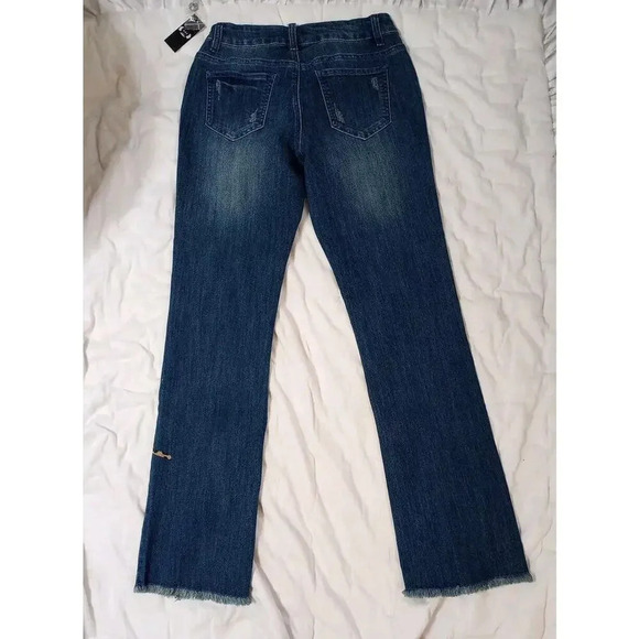 A.Z.I. New York Jeans Sz 4 New Jeweled Mid-rise Raw Hem Distressed Blue Denim - Picture 3 of 10